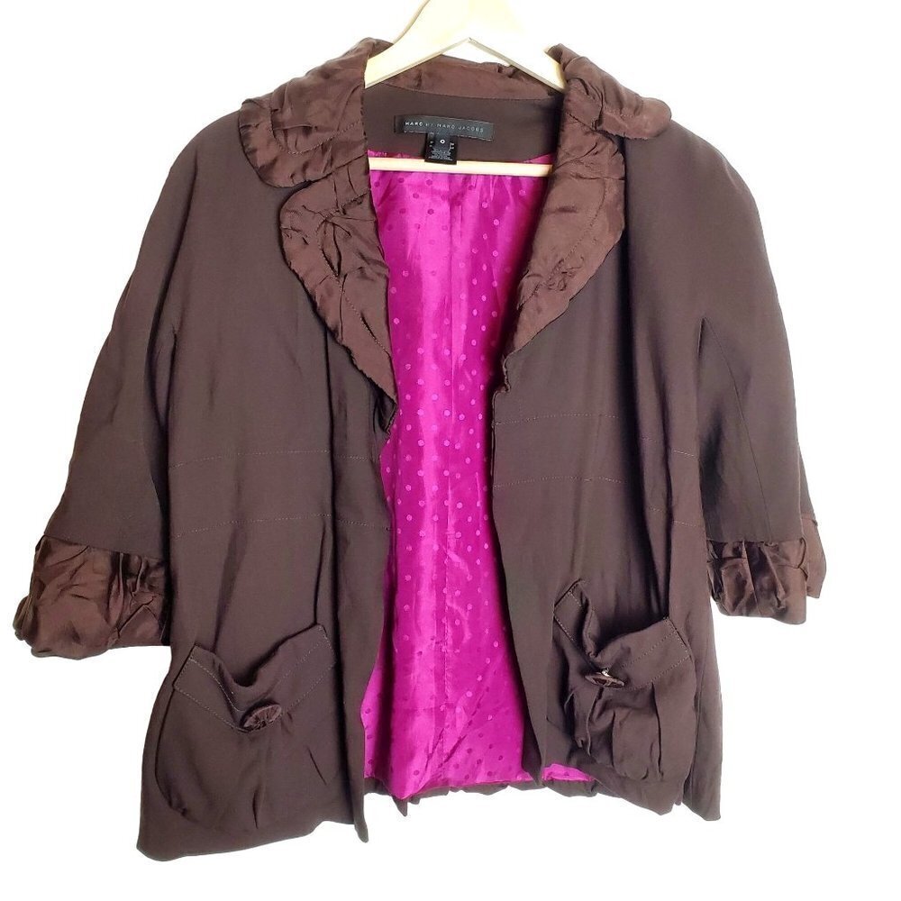 Marc by Marc Jacobs 0 Cropped Open Jacket Brown Lagenlook Dressy Wool blend